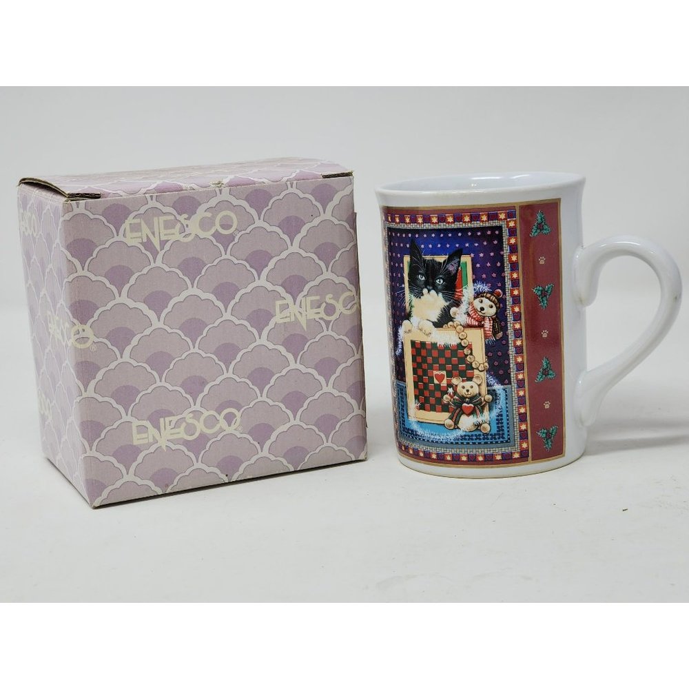 Vintage Ivory Cat Christmas Coffee/Tea Mug Agneatha Leslie Anne‎ Ivory 1993